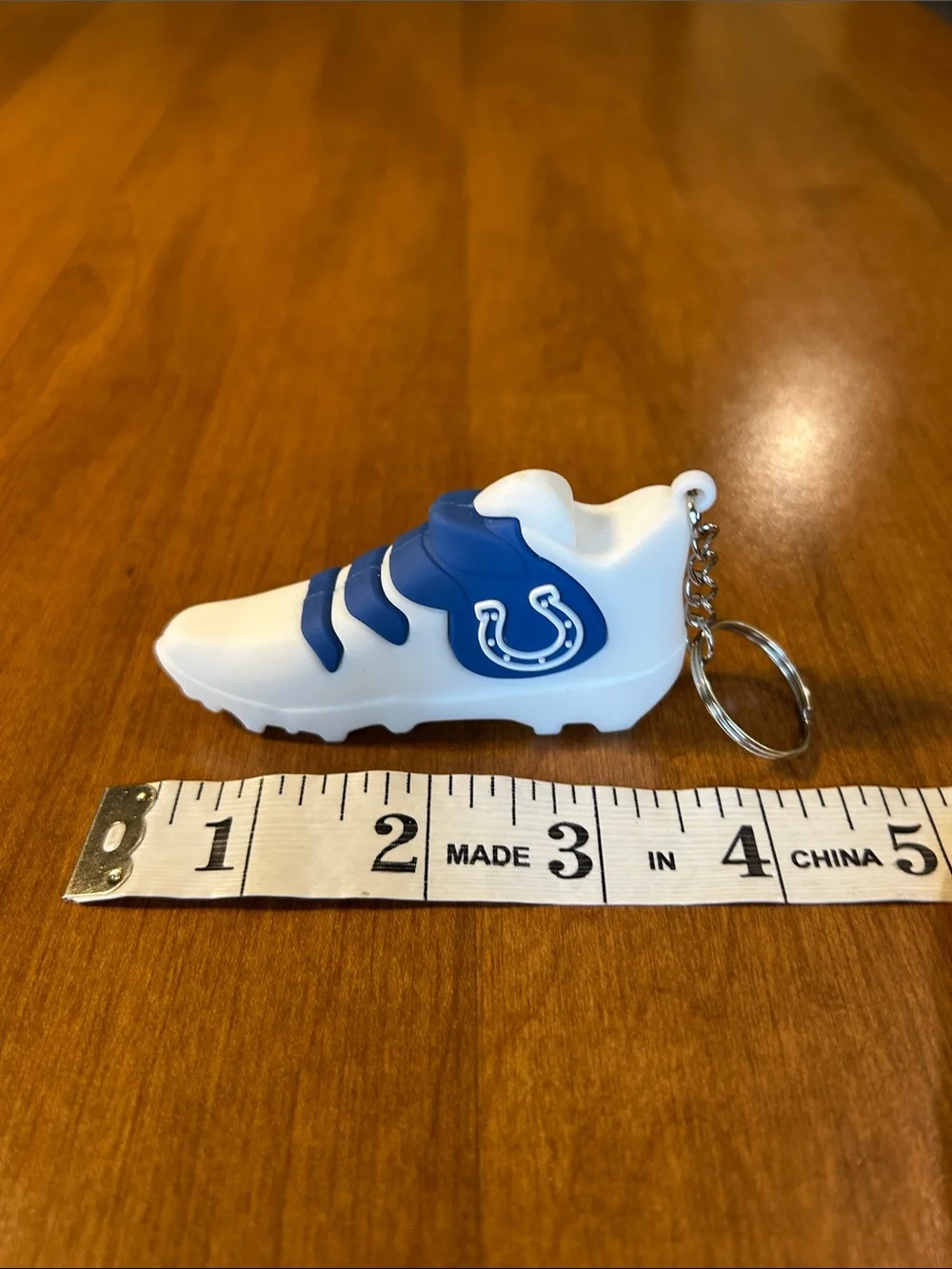 Colts Football Cleat Keychain in White and Royal Blue